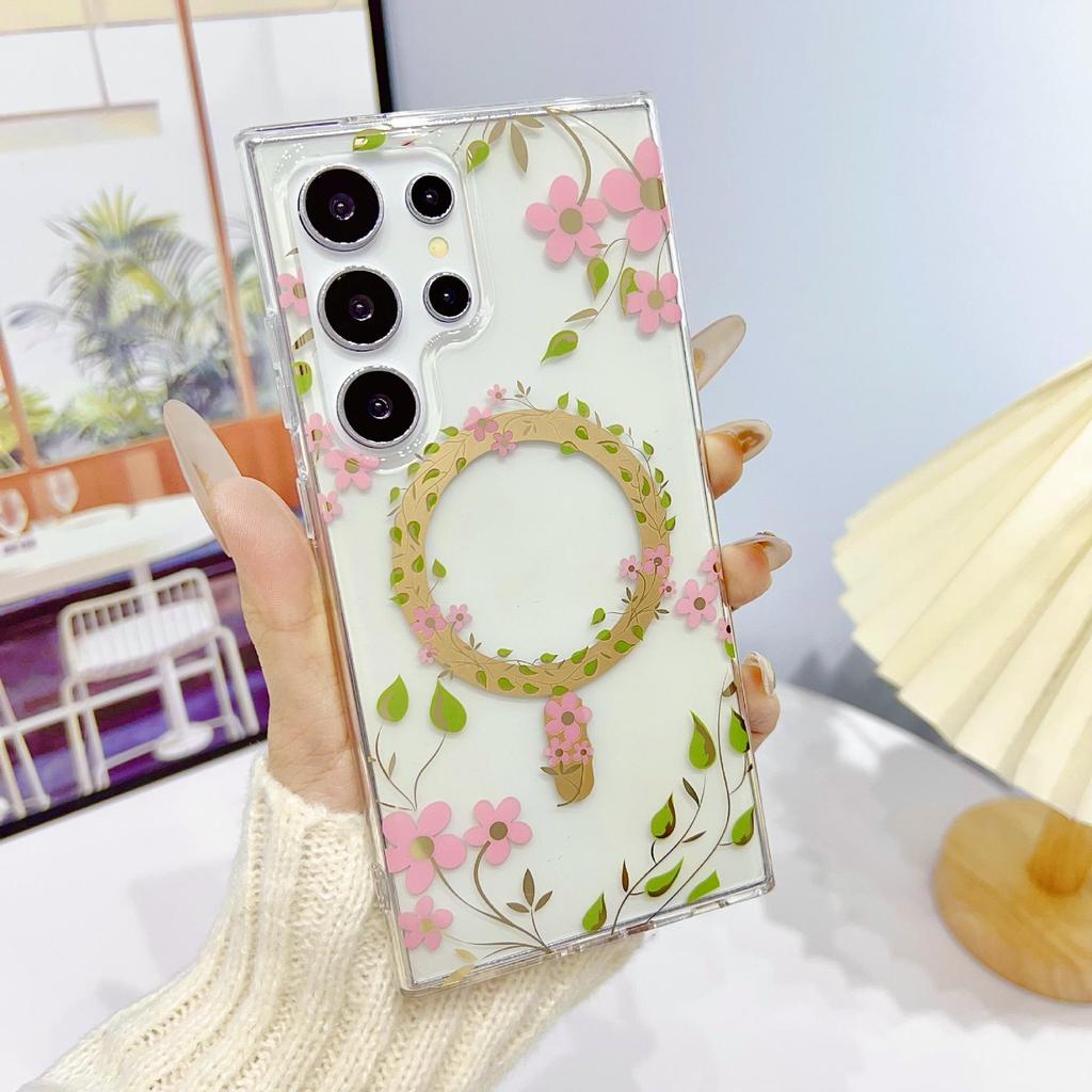 Compatible Samsung S26 Ultra Magnetic IMD Film Flower Phone Case S25 FE S24R