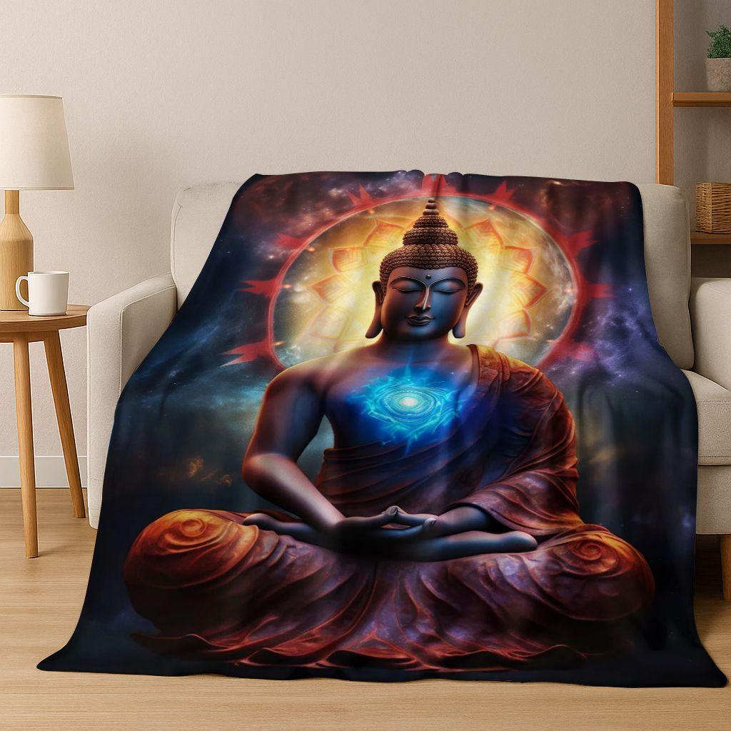 Faith Solemn Buddha Sakyamuni Flower Flannel Blanket,Cozy Soft Throw Blanket for Home Bedroom Bed Sofa Picnic Cover Gift Kids