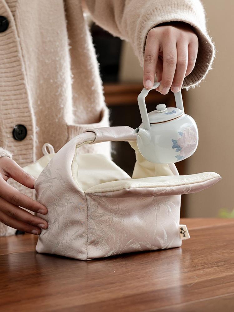 Brocade Embroidered Bamboo Tea Set Storage Bag Portable Travel Storage Bags Drinkware Teaware Chinese Traditional Tea Cozies