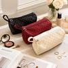 Polka Dot Cosmetic Bag Zipper Closure Large Capacity Toiletry Pouch Lightweight Splash Resistant Travel Storage Bag Daily Use