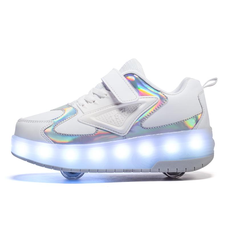 28-41 Children's Light-emitting Two-wheeled Sneakers Can Charging, Disassembly, Light-emitting Wheel Sliding Male Sports Shoes