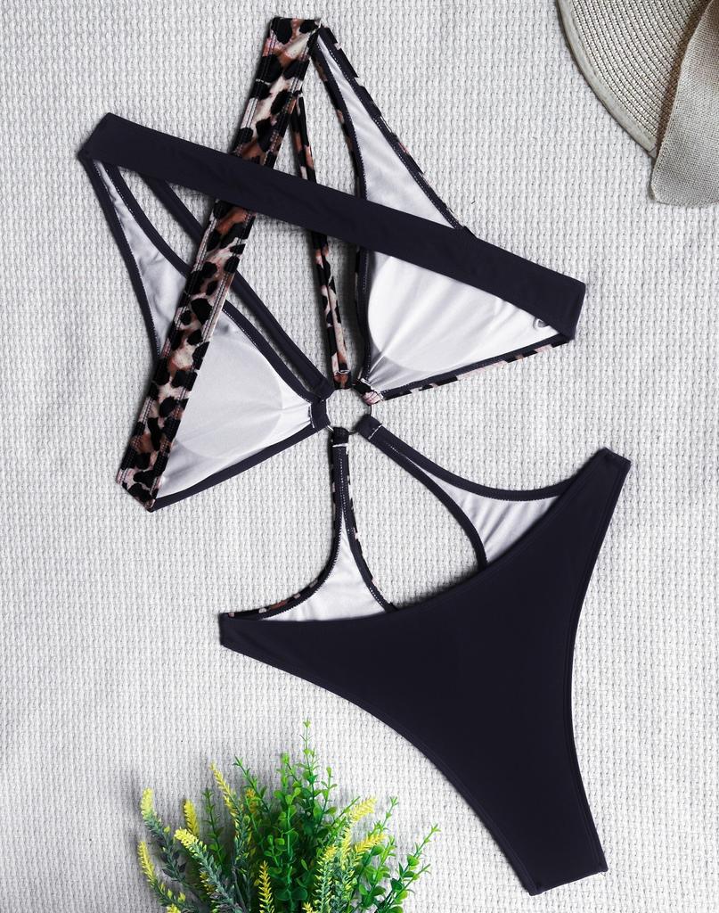 Dámské plavky Jednobarevné prošívání Sexy křížové duté jednodílné plavky Bikiny Plážové oblečení Plavky