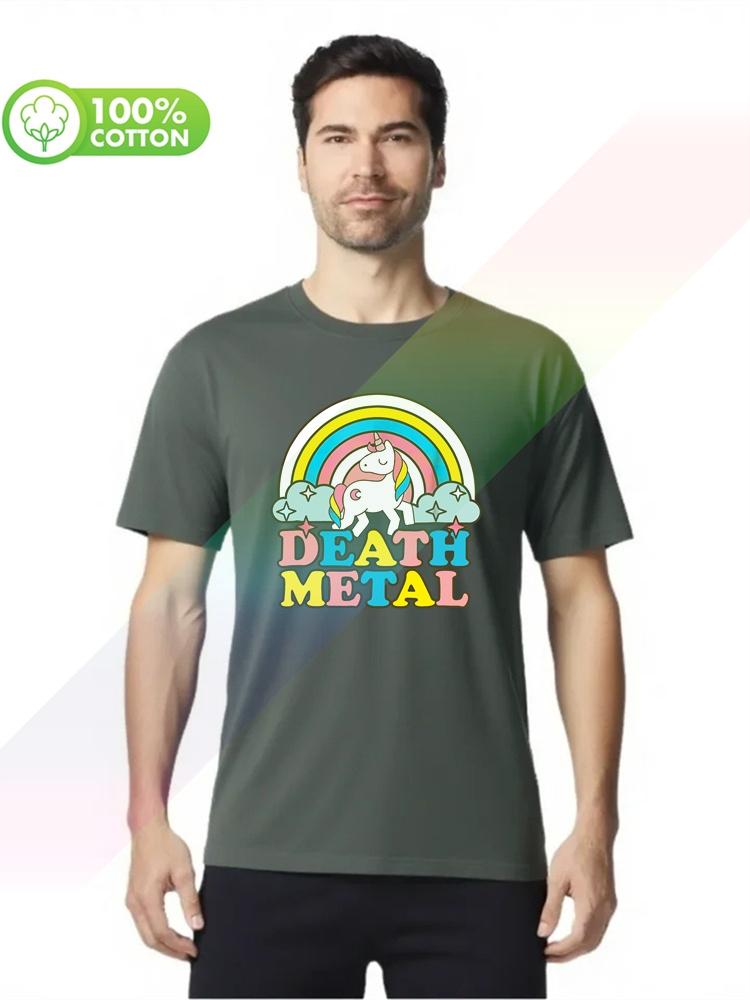 100 cotton round neck heavy weight Unisexs Tshirt Death Metal Funny Rainbow Unicorn Novelty S3XL Tops Tees S