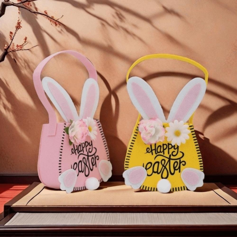 Rabbit Ear Easter Tote Bag Flowers Decoration Gift Bag Creative Easter Basket Family Party