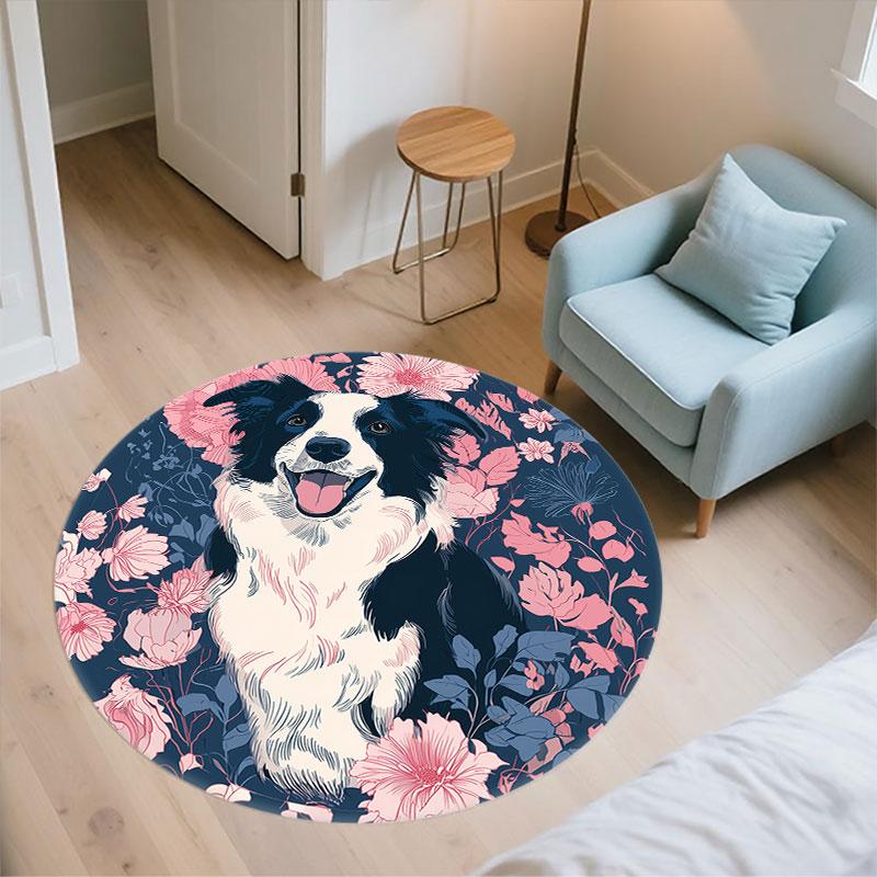 Sheepdog pattern round rug,Carpet Rug for Living Room Bedroom Playroom ,Non-slip Floor Mat,Holiday Gifts and Birthday Gifts.
