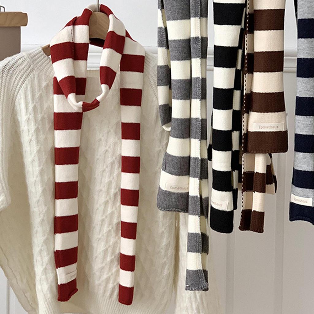 Handmade Knitted Striped Scarf for Female Girl Y2K Long Neck Scarf Spring Autumn Narrow Thin Scarf Harajuku Neck Wear