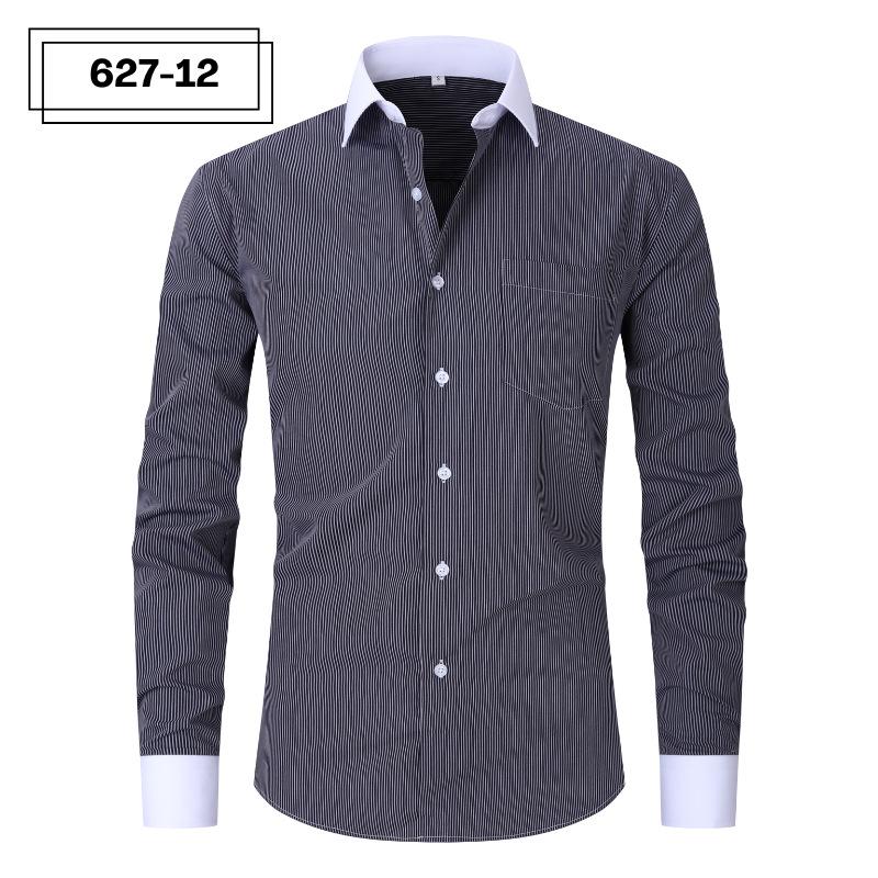 Men's Pocketed Striped Shirt: Business Commute, Crease-Resistant, Long-Sleeved, Plus Size