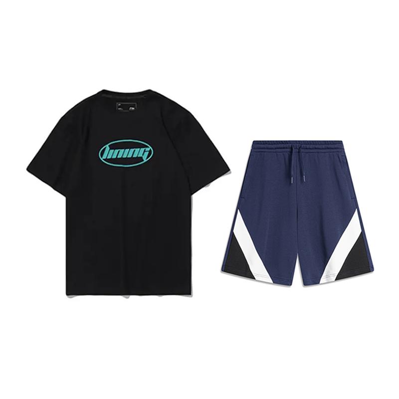 

Li Ning Принт с надписью Круглый вырез Свободный Удобный Универсальный Повседневный Спортивный костюм Унисекс Топы AHST465-2+AKSU613-2 S