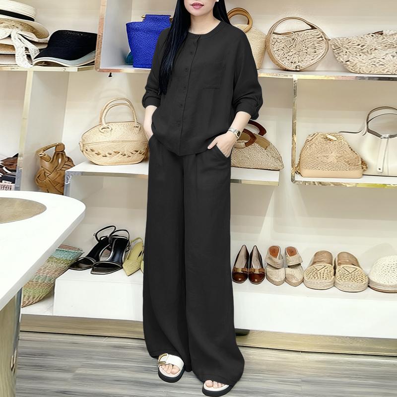 ZANZEA Lässiges zweiteiliges Anzug-Set für Damen mit langärmeliger Bluse und Hose