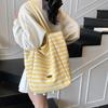 Korean Version of Casual Lazy Style Large-capacity Underarm Bag Women's 2025 New Double-sided Back Canvas Bag Striped Bucket Bag