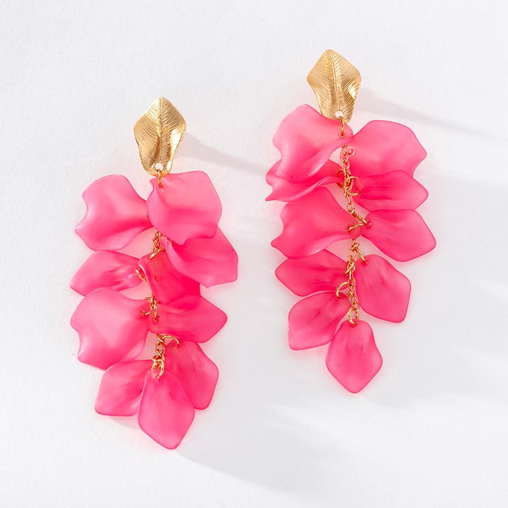 Pinkdudu Fashion 4 Color Acrylic Rose Petal Drop Earrings Romantic Charming Flower Dangle Earring for Women Jewelry PD1246