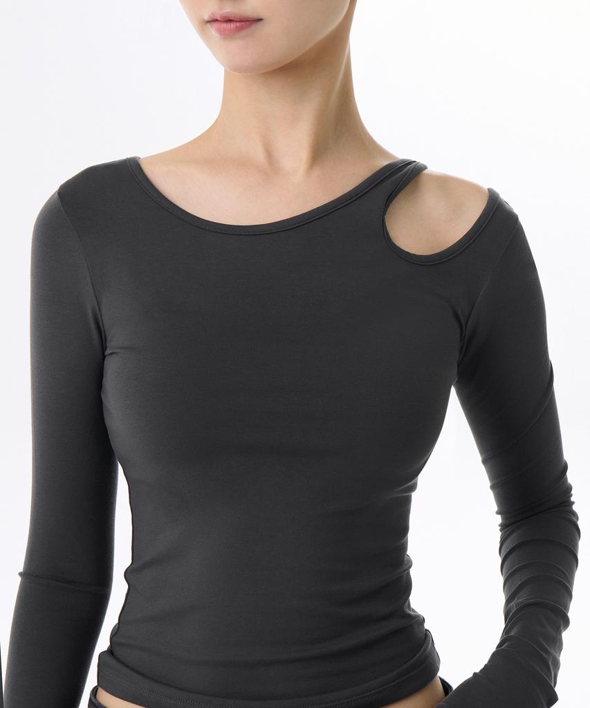 MUSINSA STANDARD WOMAN Women'S Tencel Slim Cut-Out String Long Sleeve T-Shirt [Dark Gray]