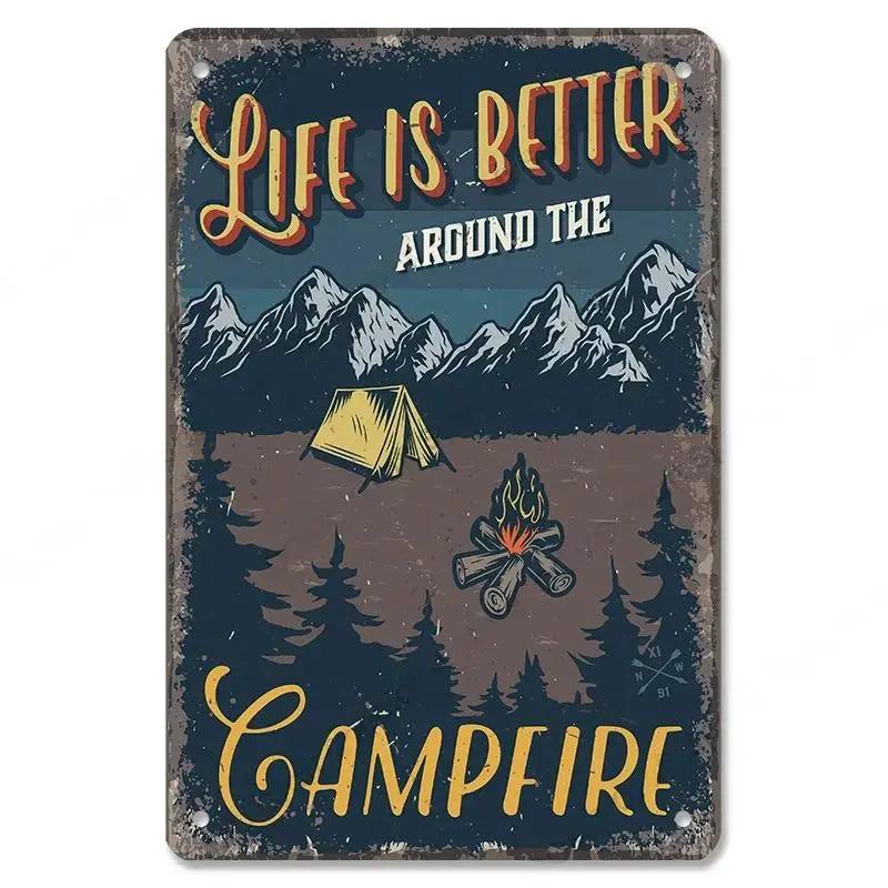 Camping  Adventure Plaques VintageMetal Tin Signs Plate Mountain Trip Campervan Tours Room Gym Sign Posters Wall Decor Travel