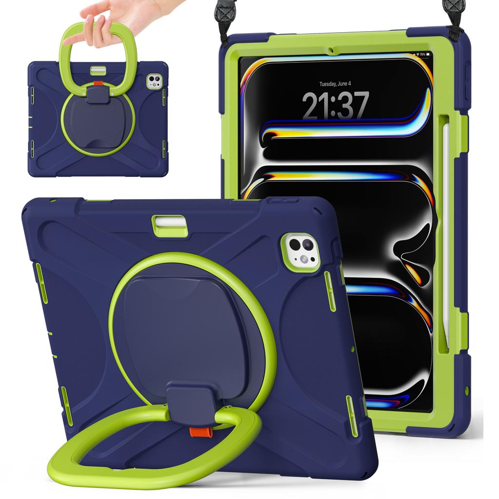 For iPad Pro 13 (2025)/(2024) Case with Shoulder Strap TPU+PC+Silicone Kickstand Tablet Cover