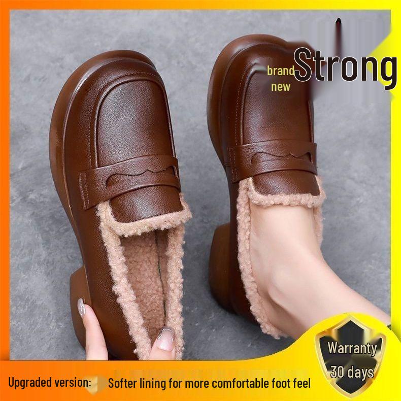 Women's Genuine Leather Fleece-Lined Loafers - 2025 Autumn/Winter Fashion