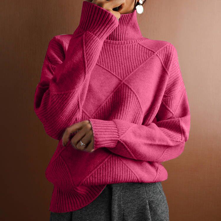 Autumn-Winter Casual High Neck Loose Knit Sweater Pullover