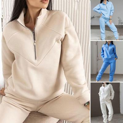 2 Pcs/Set Fall Sweatshirt Pants Set Loose Warm Stand Collar Elastic Waist