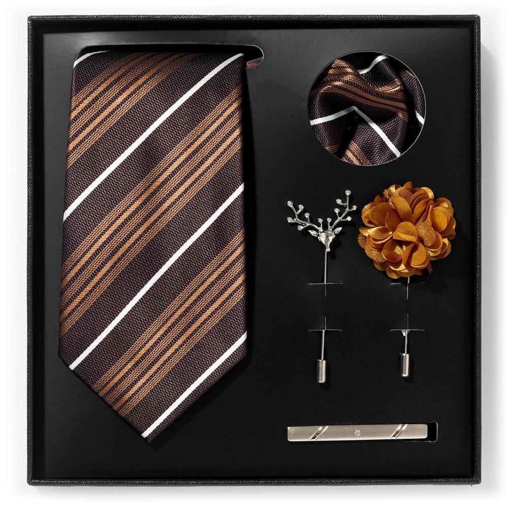 Tie Men'S Net Color Striped Cashew Flower Men'S Tie High Sense 6-Piece Gift Box Men'S Suit Accessories