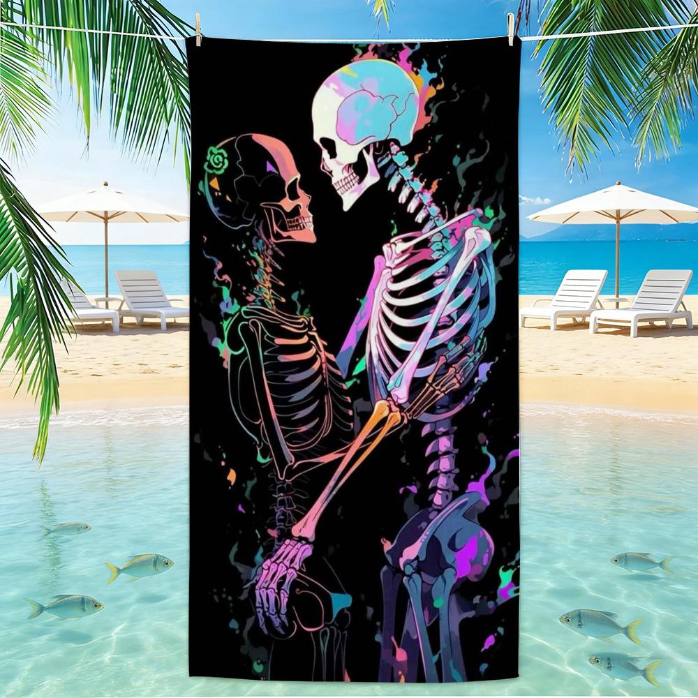 Skull Beach Towel Microfiber for Gym Travel Fitness Spa Women Girl Quick Dry Sandless Large Towels Bathroom Beach Towel