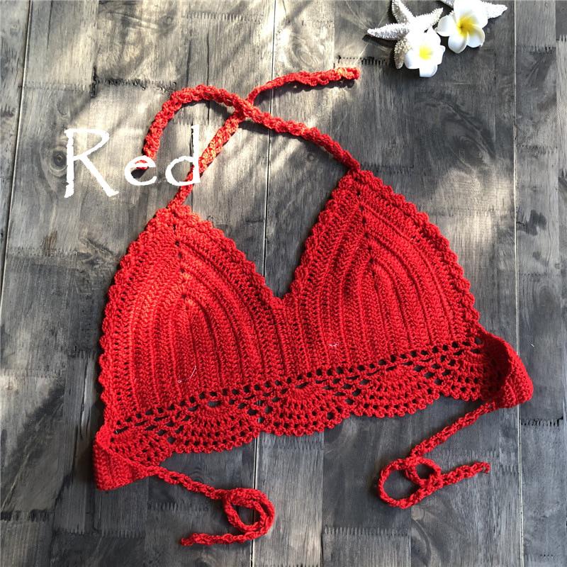 Bikini Top Handmade Crochet Women Boho Beach Bralette Solid Halter Knitted Swimsuit