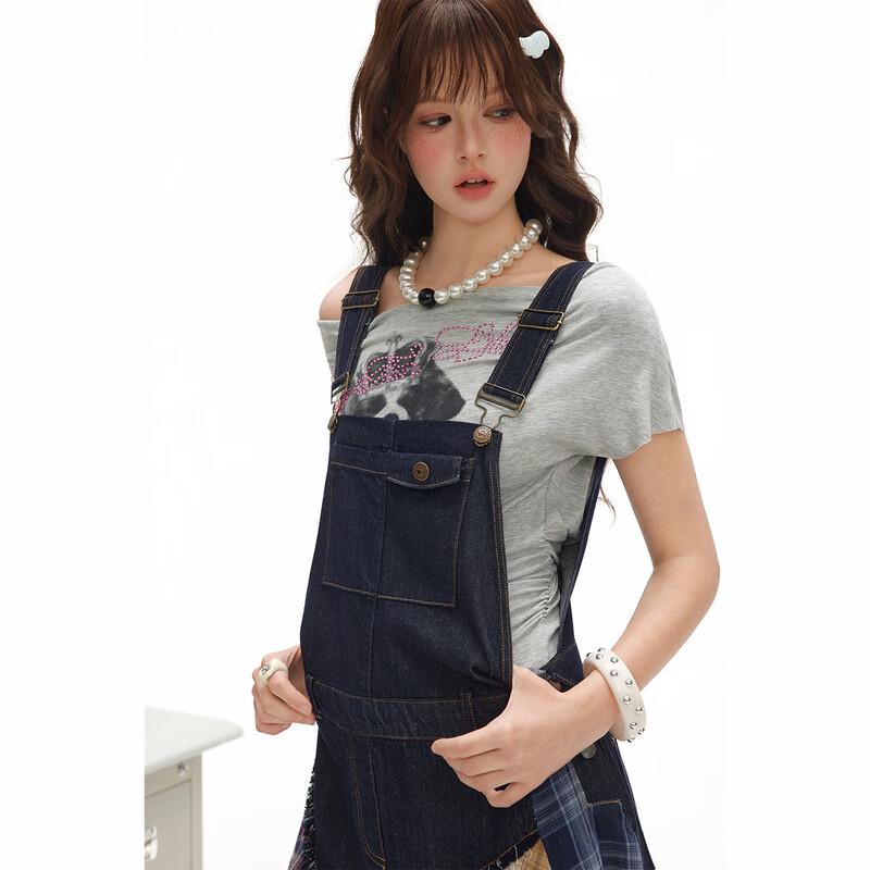 UNIFREE Contrast Denim A-Line Overall Dress