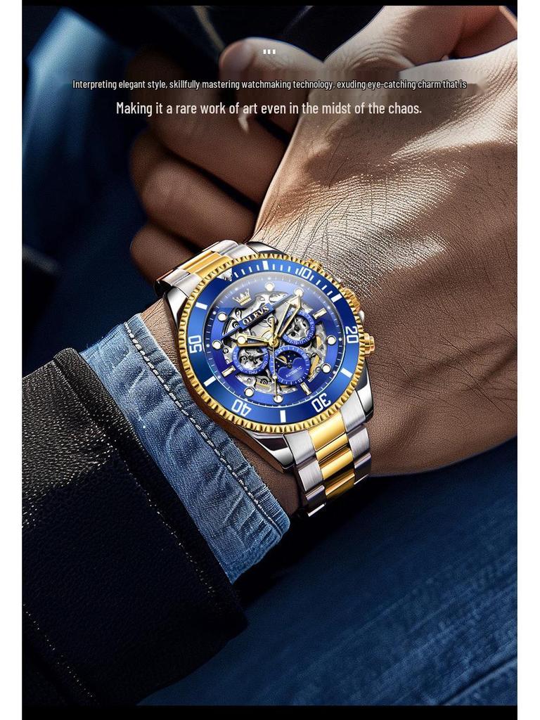 Oulisi Herren Automatikuhr - Lao-Stil, Wasserdicht, Multifunktionales Design