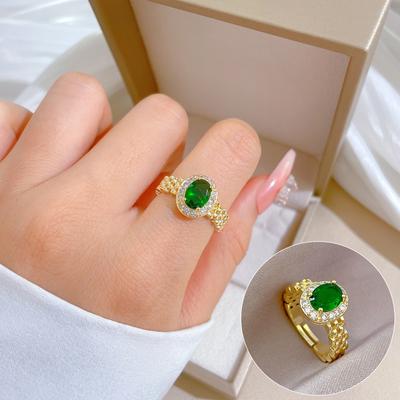 Oval Grün Zirkon Ringe für Frauen 2024 Neue Mode Goldene Einstellbare Ring Hochzeit Partei Schmuck Zubehör