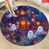 Cartoon Haunted House Ghost Pumpkin Printed Round Floor Rug, Halloween‑themed Decor Mat for Bedroom,Porch and Indoor Household
