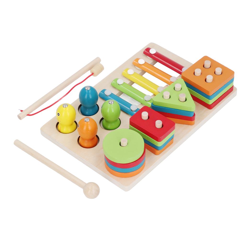 3 in 1 Wooden Sorting and Stacking Toy Magnetic Fishing Game Xylophone Music Instrument Montessori T
