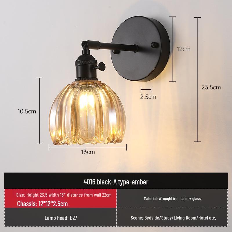 Vintage Japanische Grüne Glas Schmiedeeisen Wandleuchte - Nordische Moderne Nachttisch- & Schminktischleuchte