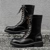 Plus Size Mens Fashion Stage Nightclub High Motorcycle Boots Black Stylish Platform Shoes Cowboy Natural Leather Boot Long Botas
