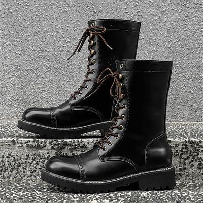Grote maten herenmode podium nachtclub hoge motorlaarzen zwarte stijlvolle platformschoenen cowboy natuurlijke leren laars lange botas
