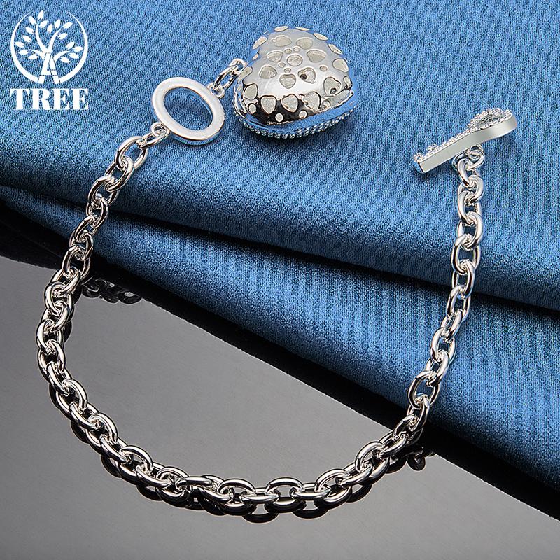 925 Sterling Silver AAA Zircon Heart Bracelet Jewelry