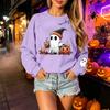Unisex Halloween Print Long Sleeve Neck Sweatshirt, Lightweight Pullover Casual Top for Men and Women