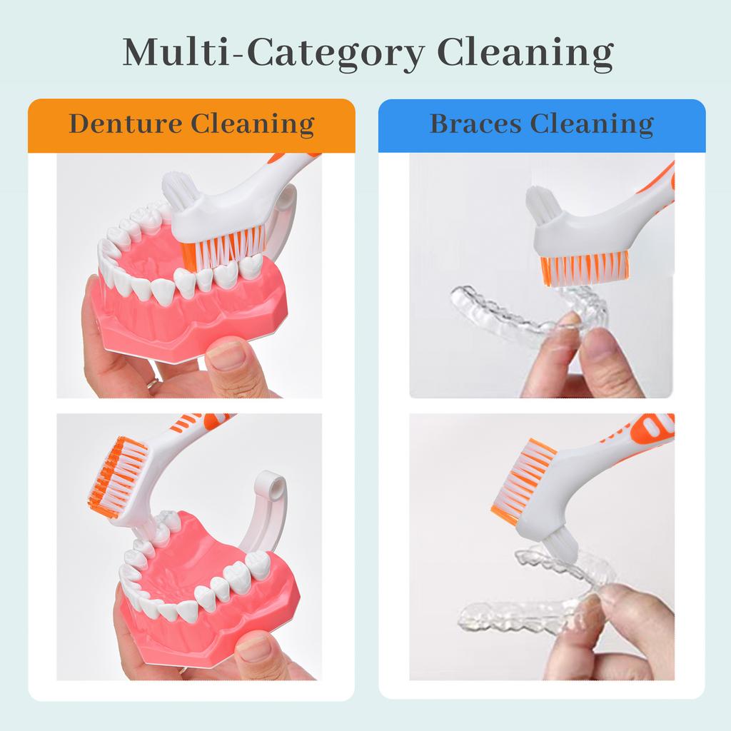 1Pcs Denture Brush Toothbrush Dual Delicate Heads Teeth Braces Oral Cleaning for Men or Women Deticated Brush Brighting Friendly