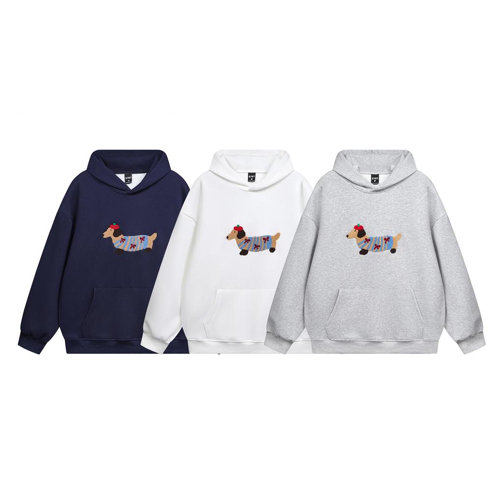 Puppy Print Spring and Autumn New Simple Fashion Harajuku Solid Color Loose Hoodie Street Trend Casual Sports Shirt  Regular Fit