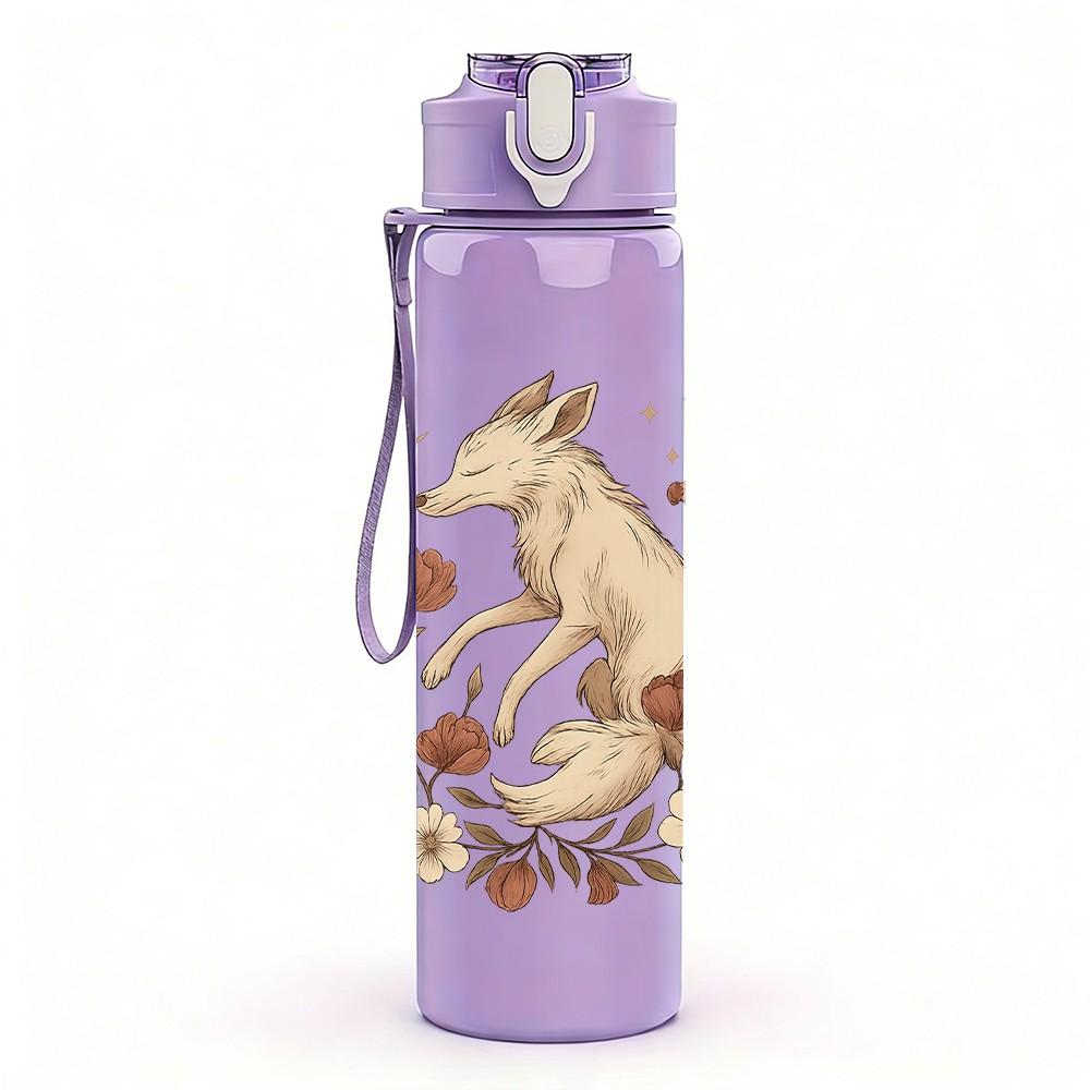 1PC Moon Deer Botanical Print 750ml Color Plastic Sports Water Bottle Leakproof Flip Straw Lid Suitable for Sports Office Home Use