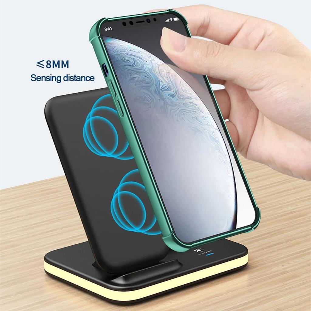 E6 4-in-1 15W Wireless Charger Phone Watch Earphone Charging Stand Night Light