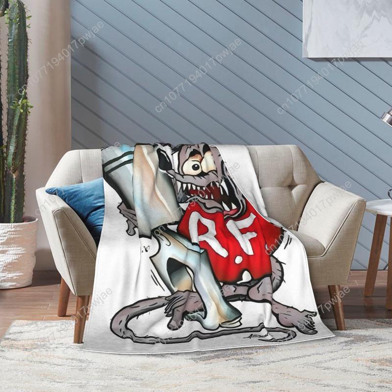 Rat Fink Cartoon Pattern Flannel Blanket - Suitable for Sofas Beds Offices In All Seasons Comfortable Custom Blankets
