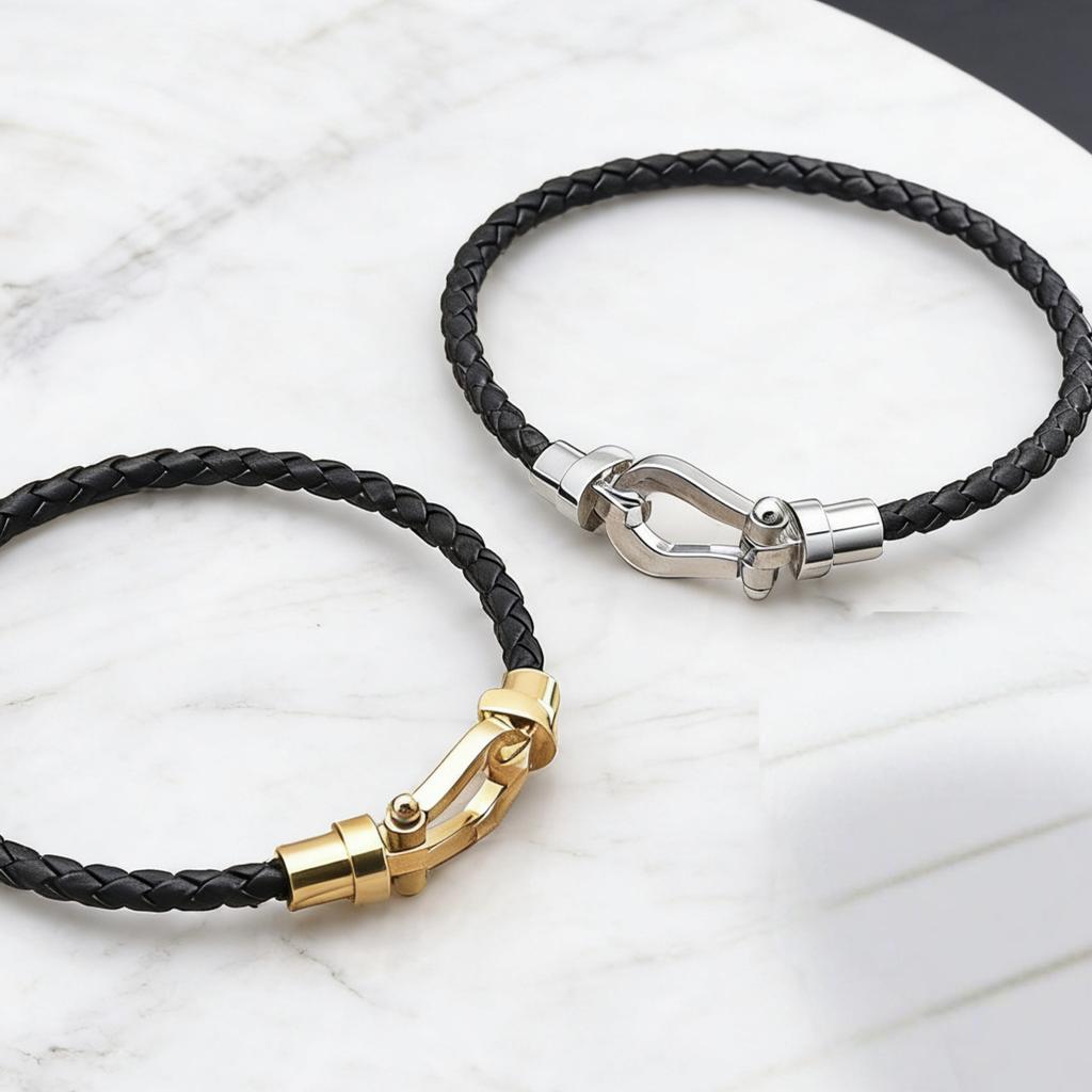 European and American Fashion U-shaped Bracelets Multi-color Braided Leather Rope Magnet Buckle Horseshoe Bracelet Personality Trend