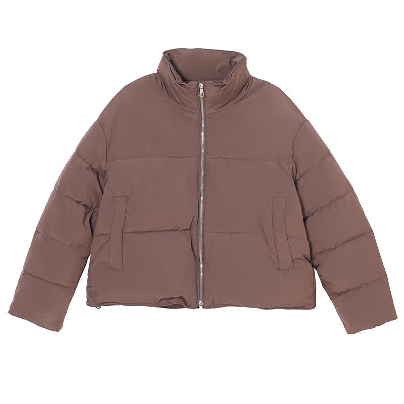 Short small cotton-padded jacket autumn and winter new European and American women's clothing hem drawstring stand-up collar long-sleeved loose cot