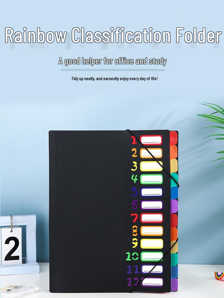 A4 Rainbow Loose-Leaf Binder Folder for Test Paper and Contract Storage