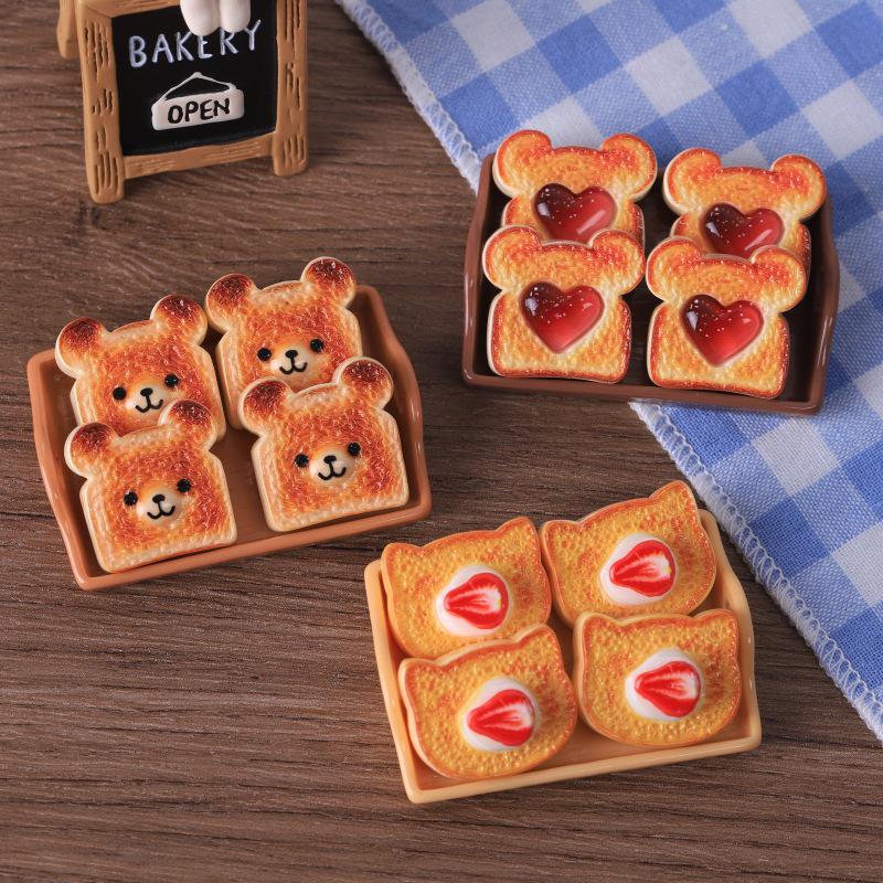 Miniature Dollhouse Caramel Toast Bread Heart Bear Resin Food Display