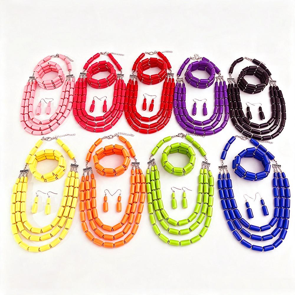 Beaded Three-piece Multi-layer Necklace, Earrings and Bracelet Set - Unique and Versatile Jewelry