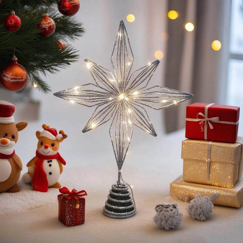 1Pcs Christmas Home Party Decoration Christmas Tree Toppers Star With Led String Lights Ornaments For Festival Party New Year