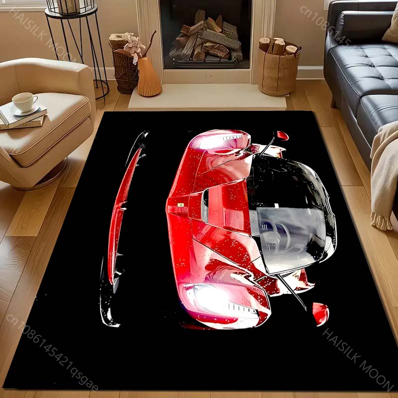 Cool Red Sports Car Print Carpet for Living Room Bedroom Bedside Sofa Table Floor Mat Home Area Rug Decor Car Lovers