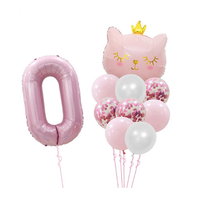 Cute Crown Cat Digital Balloon Set Girl'S Birthday Party Wedding Sweet Decoration Balloon Set Baby Party Supplies