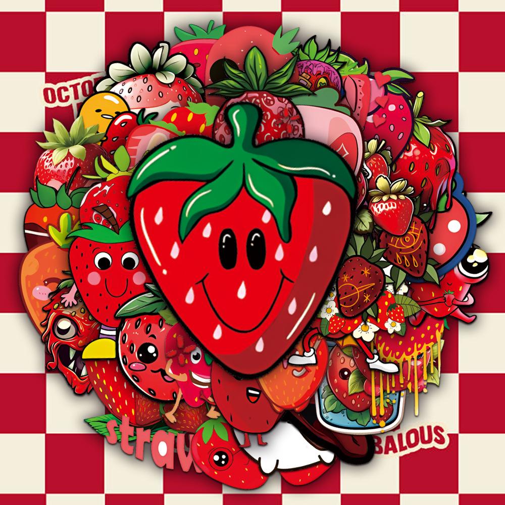 

62 Strawberry Cartoon Stickers for Water Bottles, Journals, Suitcases, and Phone Cases