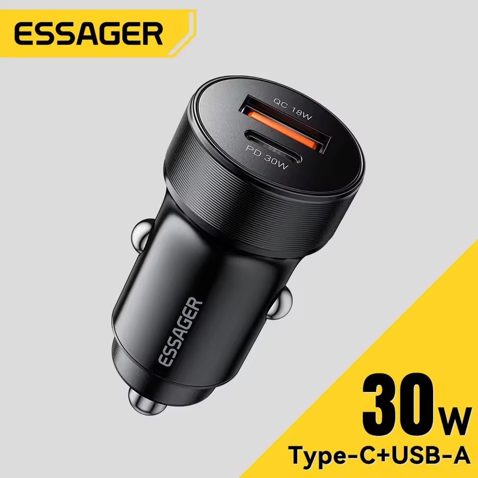 Essager 30W Mini Car Charger PD3.0 QC3.0 Quick Charge Type C Car Charger PD 22.5W Fast Charging For Huawei Xiaomi Oneplus iPhone