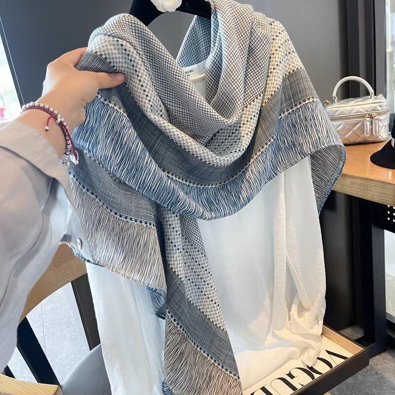 Women S Summer Plaid Large Square Scarf For Sun Protection Air Conditioning Shawl